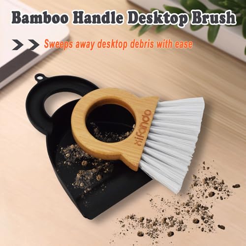 Mini Broom and Dustpan Set with Bamboo Handle for Desktop and Keyboard
