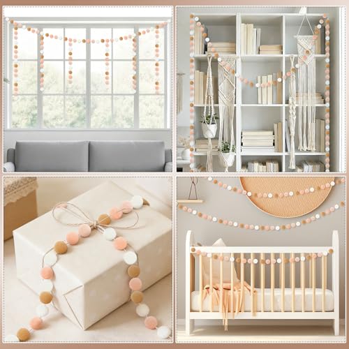 Boho Felt Ball Garland - 4 Pack Colorful Pom Pom Decoration