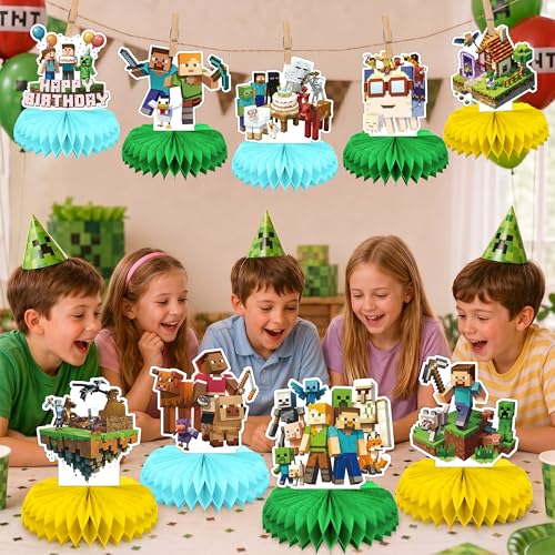 Pixel Game Birthday Party Centerpieces - 9 PCS Honeycomb Decor