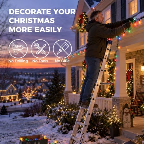 100 Pack Outdoor Christmas Light Clips Hooks for Roof Fence Deck Gutter - White