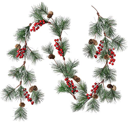 6 Foot Artificial Christmas Pine Garland with Berries Pinecones & Needles