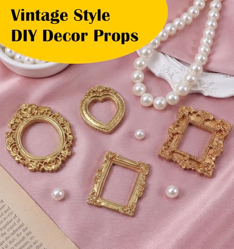 8 Pcs Mini Vintage Gold Picture Frames Set - Oval, Rectangle & Heart Shapes