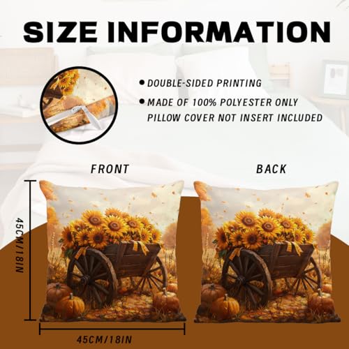 Sunflower Throw Pillow Covers 18x18 (Set of 4) - Double-Sided Design