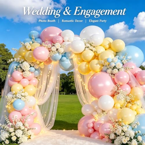 Pastel Balloon Arch Kit - 146 Pcs in Blue, Pink, Yellow & White