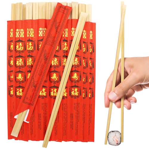 50 Pack of 9-Inch Disposable Bamboo Chopsticks with Purple Sleeves