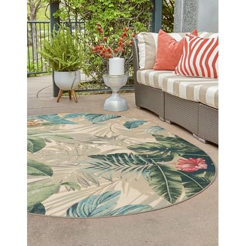Unique Loom Outdoor Botanical Collection Area Rug - Kula (2' 2" x 3' 1" Oval Multi/Gray)