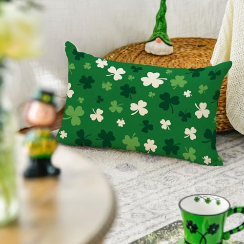 AVOIN colorlife 20x12 Inch St. Patrick's Day Clovers Throw Pillow Cover Shamrock Green Cushion Case for Sofa Couch