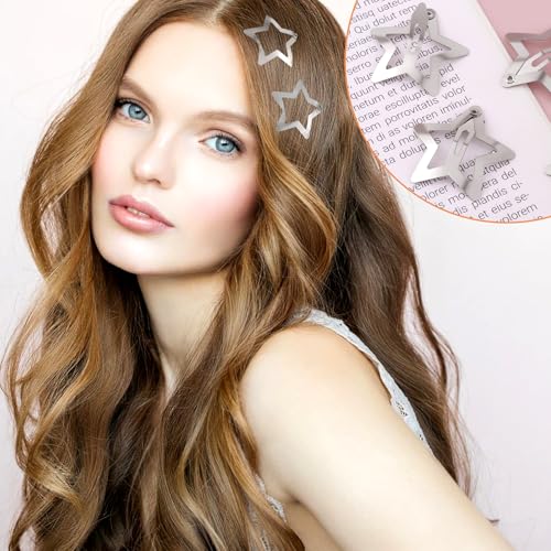 Isslly Silver Star Hair Clips 30 Pcs - Metal Snap Barrettes for Women