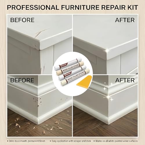 4-Color White Wood Repair Wax Stick Kit for Furniture Scratches & Nail Holes