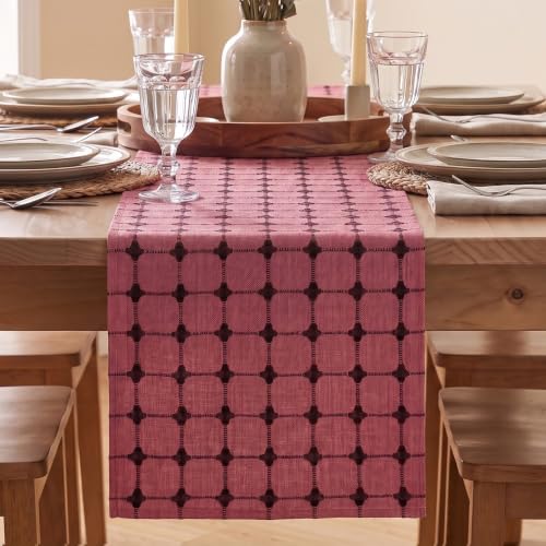 12x90 Inch Farmhouse Red Brown Plaid Table Runner - Seasonal Christmas Decor