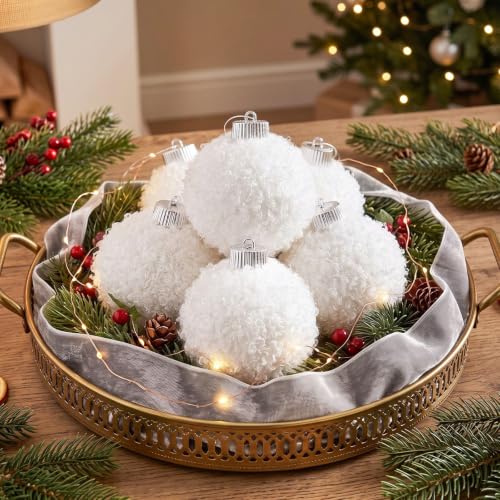 24 Pcs 4 Inch White Plastic Furry Christmas Ornaments Balls - Holiday Decor