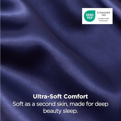 Bedsure Satin Pillowcase Set, Standard 20x26, Navy Blue, 2-Pack