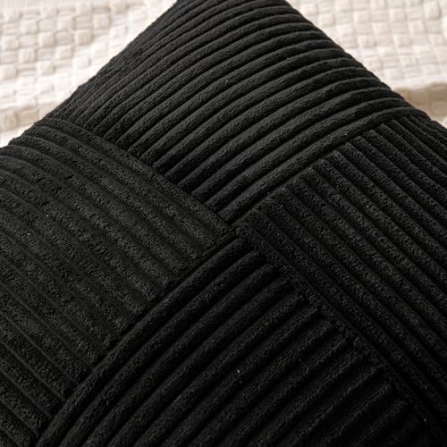 MIULEE Black Corduroy Throw Pillow Covers 18x18, Set of 2