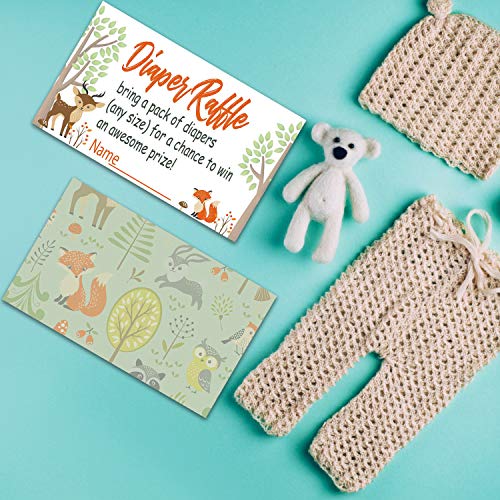 Woodland Creature Diaper Raffle Tickets for Baby Shower - 50 Count