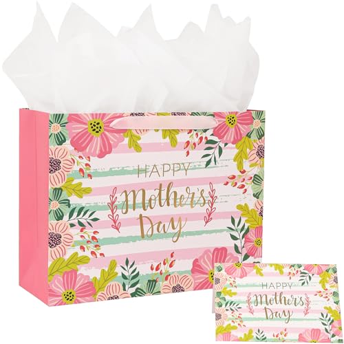 Large Mother's Day Gift Bag with Card & Tissue Paper - Floral Design