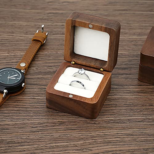 molchagar Wooden Ring Box for Wedding Ceremony, Rustic Holder