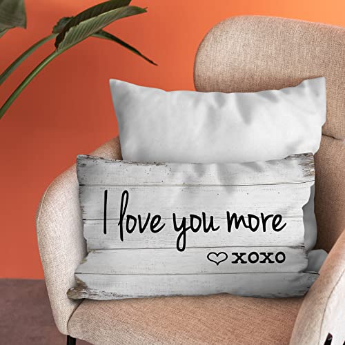 Rustic I Love You More XOXO Throw Pillow Cover - Funny Couples Decor