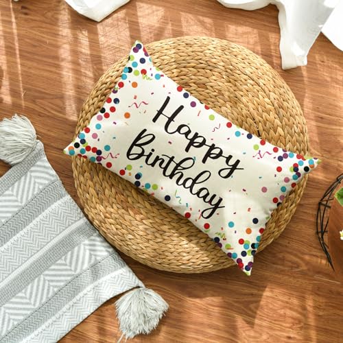 AVOIN Colorlife Happy Birthday Polka Dot Throw Pillow Cover - White, 12x20 Inch