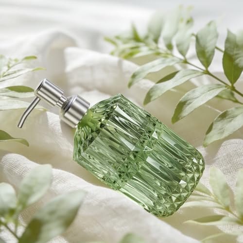 AmazerBath Green Glass Soap Dispenser with Stainless Steel Pump - 14.2OZ