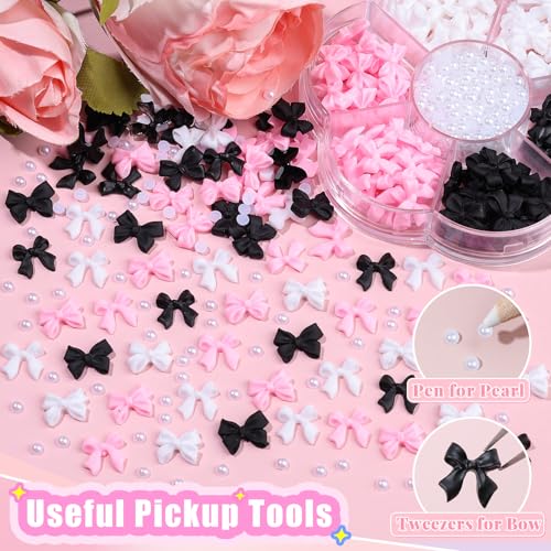 Kikonoke 3D Bow Nail Art Charms & Pearls Kit - 400Pcs DIY Rhinestones