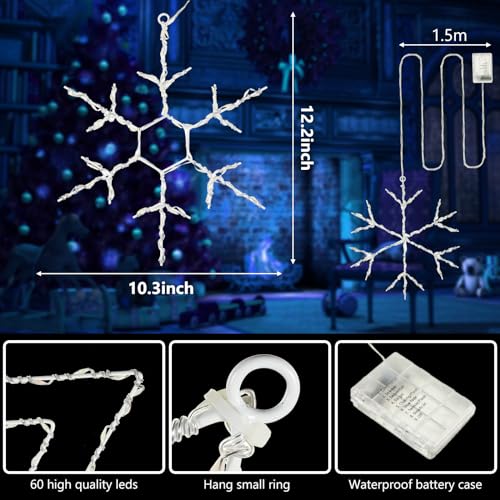 Tuanse 4 Pack Blue Christmas Snowflake Window Lights with Remote