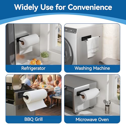 Black Magnetic Paper Towel Holder - No Drill, Heavy-Duty Design