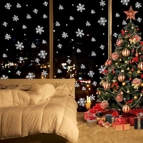 LUDILO 240Pcs Glitter Snowflake Window Clings - Static Christmas Decals