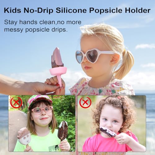 Silicone Drip-Free Popsicle Holders for Kids - 4 Pack with Straw