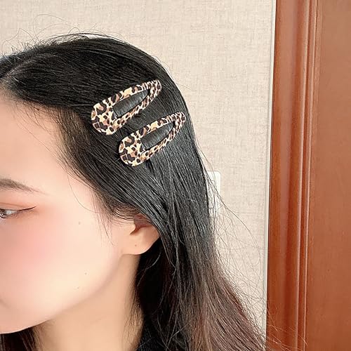 2 Pcs Brown Cheetah Hair Clips Geometric Metal Side Hair Barrettes