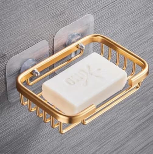 Gold Stainless Steel Soap Dish Holder for Shower Wall - Drill-Free Installation