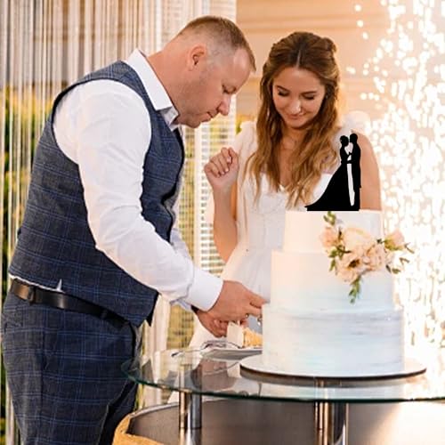 Black Mirrored Acrylic Bride & Groom Cake Topper for Weddings