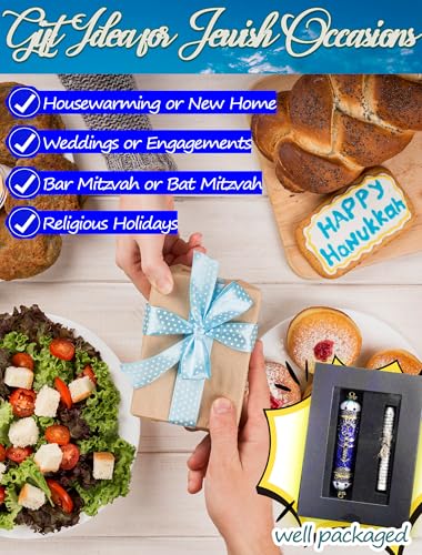 Royal Blue Mezuzah with Hand-Painted Enamel & Scroll – Easy Install