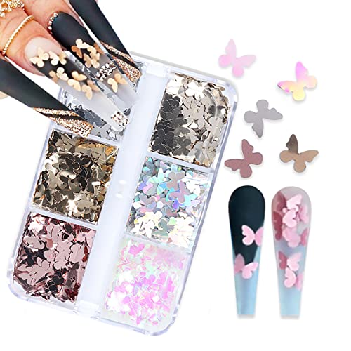 6-Grid Holographic Butterfly Nail Glitter Sequins for Acrylic Nail Art