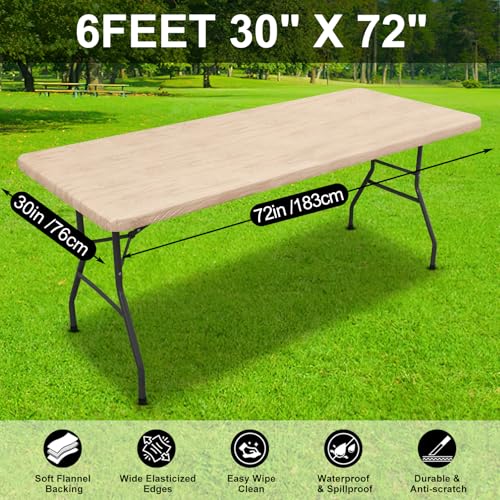 Smiry Waterproof Rectangle Tablecloth, Beige 72" x 30" for 6FT Tables