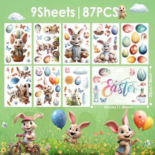 Hianjoo 87 PCS Easter Window Clings - Double-Sided Bunny & Egg Stickers