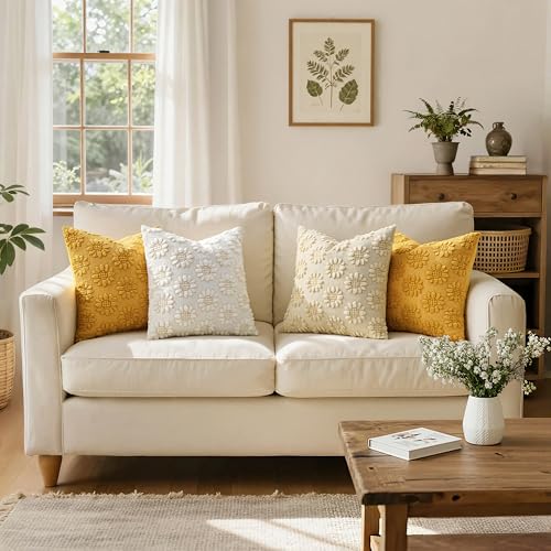 Sunflower Pillow Covers Set of 2 | 18x18 Soft Plush Decorative Cushion Covers