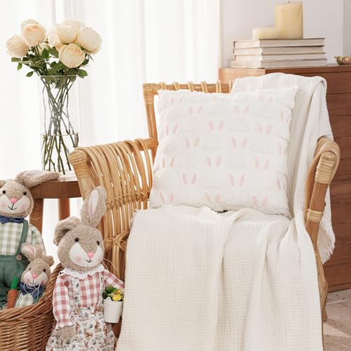 Easter Bunny Pillow Covers 18x18 Set of 2 - Soft Plush Decor