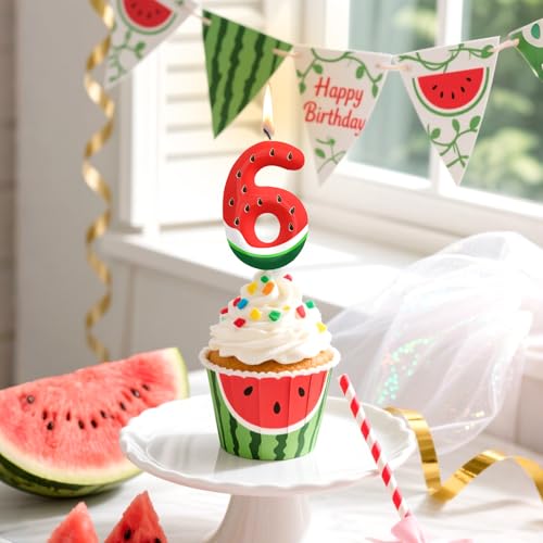Number 1 Watermelon Birthday Candle - Fruit Themed Cake Topper