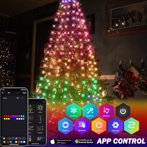 ASTRAEA 200 LED Christmas Tree String Lights Indoor Outdoor 6.6Ft Multi-Color with 24 Modes & Remote Control