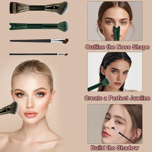 HINGTAI 4-Piece Nose Contour Brush Set - Synthetic Makeup Brushes