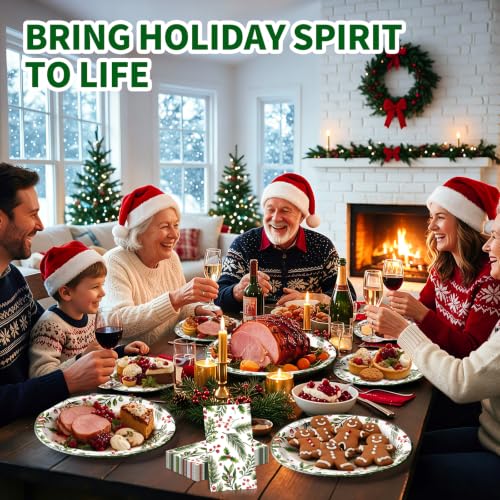 Christmas Oval Paper Plates and Napkins Set 50 Pcs - Holiday Party Supplies