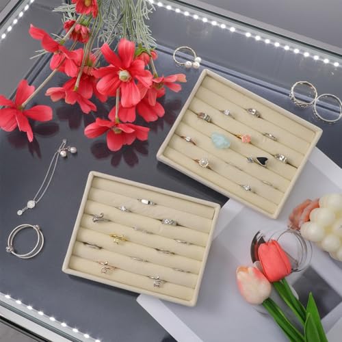 Eldraqth Velvet Ring Organizer Trays - Stackable Jewelry Drawer Inserts (2 Pcs)