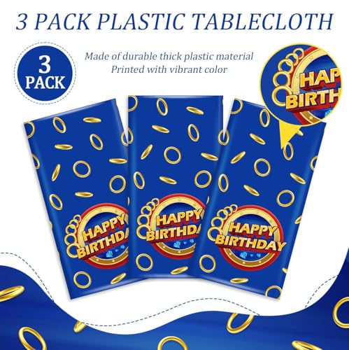 Blue Gold Cartoon Birthday Party Tablecloths - 3 Pack