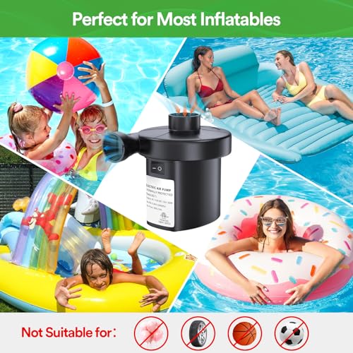 PULIDIKI Electric Air Pump for Inflatables - 3 Nozzles, Quick Inflation