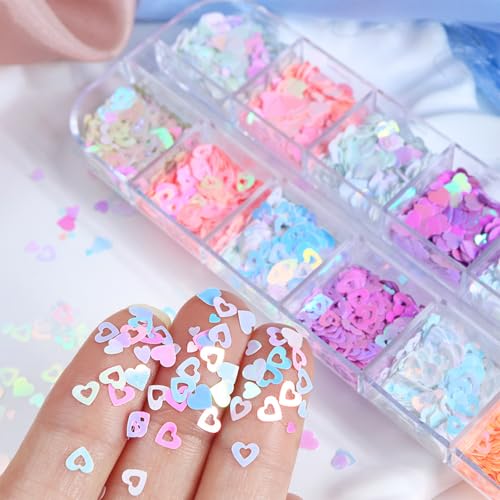 Heart Nail Sequins 12 Grids Holographic Glitter Nail Art Decorations