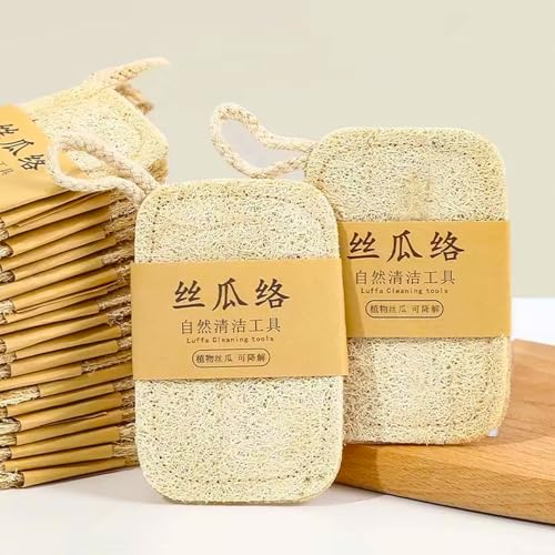 8 Natural Loofah Kitchen Sponges with Hanging Loops for Cleaning