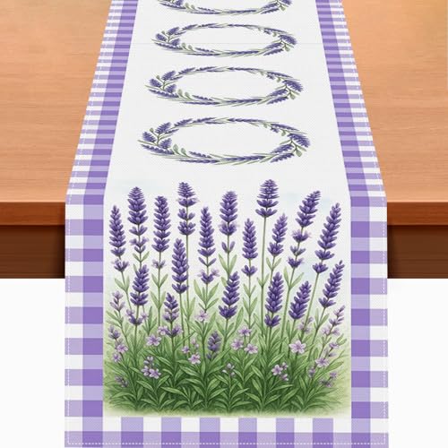 HOMETITUTE Lavender Table Runner 13x72 Inch Floral Burlap Farmhouse Decor