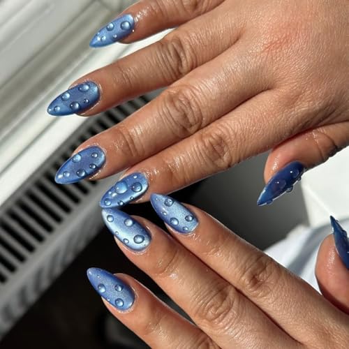 Cat's Eye Press on Nails Short Almond Fake Nails Acrylic Kit