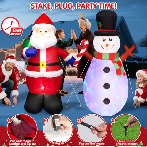 5 FT Inflatable Santa and Snowman Christmas Yard Decorations with Bright LEDs