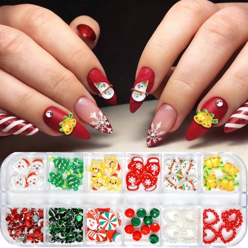 Christmas Nail Charms 3D Flat Back Acrylic Winter Nail Gems and Rhinestones